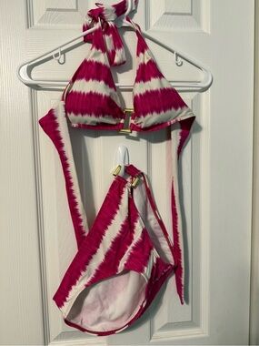 Ralph Lauren Pink and White Stripe Halter Bikini